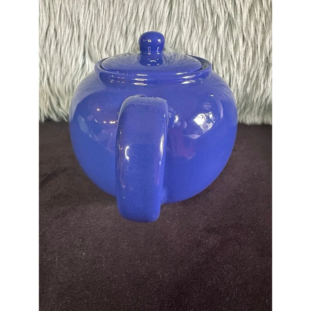 VTG Cobalt blue ceramic teapot Full Size Glossy Ceramic Kitchen W/Lid Romania